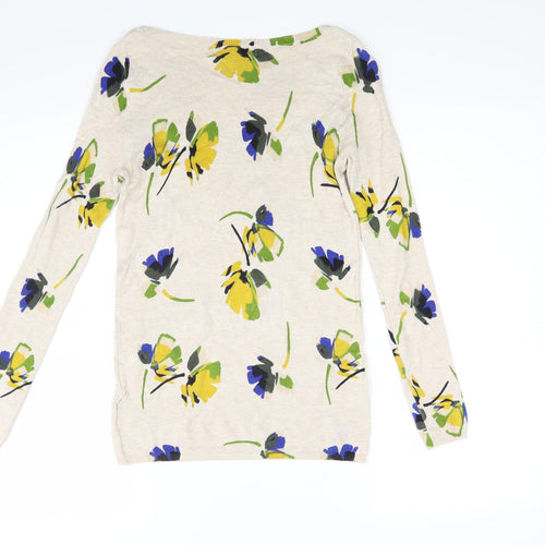 Marks and Spencer Womens Beige Floral Knit Pullover Jumper Size 8