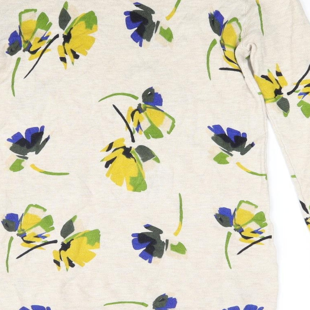 Marks and Spencer Womens Beige Floral Knit Pullover Jumper Size 8