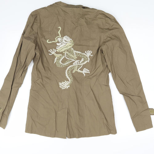 Todays Woman Womens Brown   Basic Button-Up Size 10  - Dragon Print