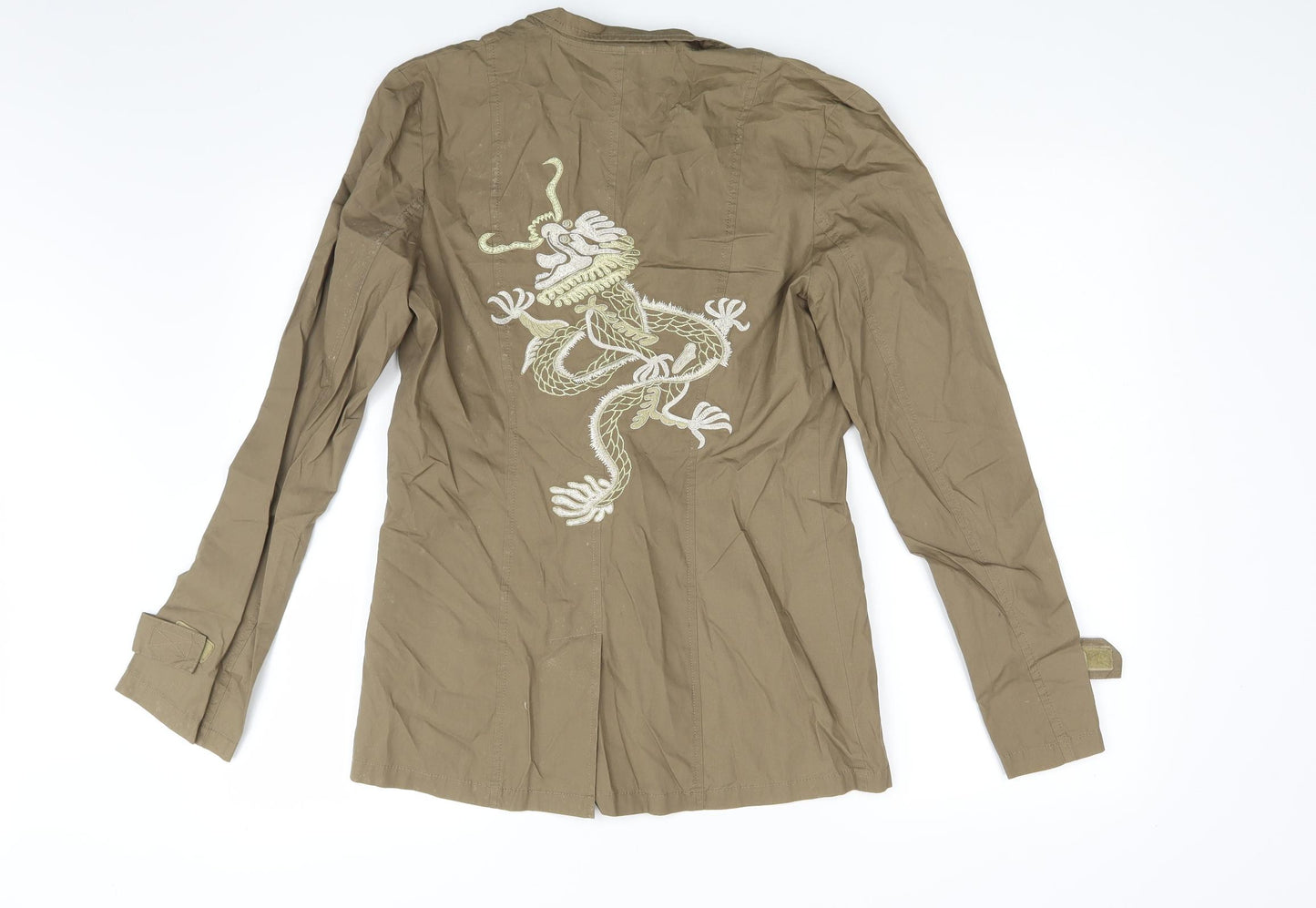 Todays Woman Womens Brown   Basic Button-Up Size 10  - Dragon Print