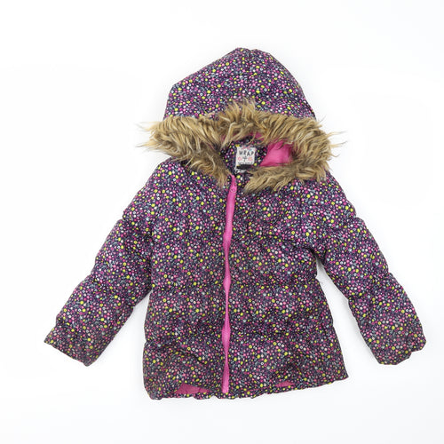 Crafted Girls Purple Floral  Puffer Jacket Coat Size 3-4 Years