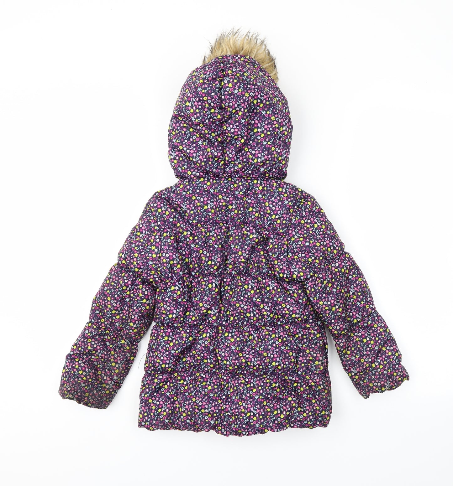 Crafted Girls Purple Floral  Puffer Jacket Coat Size 3-4 Years
