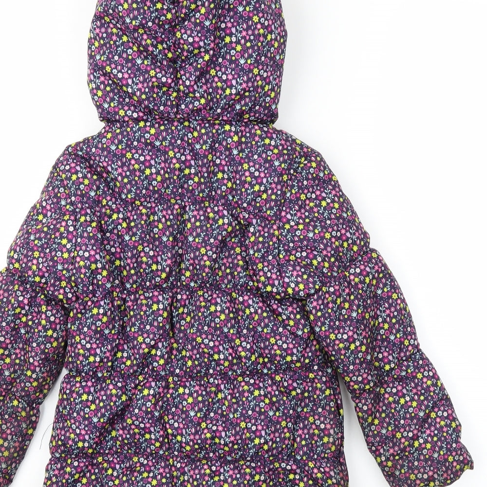 Crafted Girls Purple Floral  Puffer Jacket Coat Size 3-4 Years
