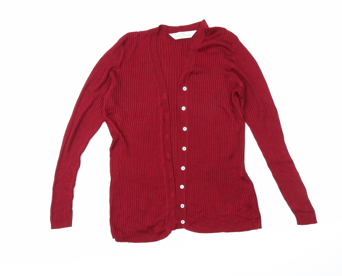 M&S Womens Red   Cardigan Jumper Size 16