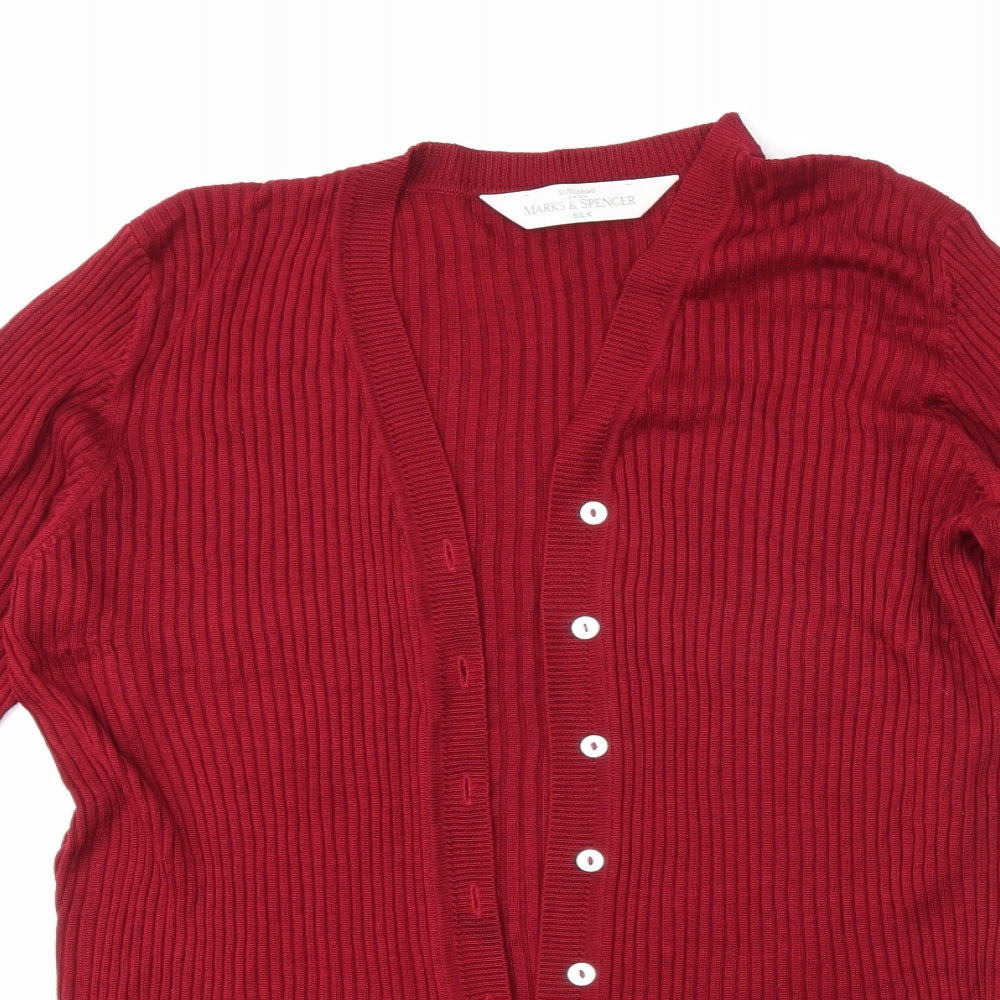 M&S Womens Red   Cardigan Jumper Size 16