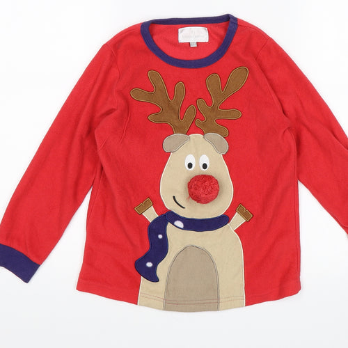 PJ Collections Boys Red Solid   Pyjama Top Size 7-8 Years  - Reindeer