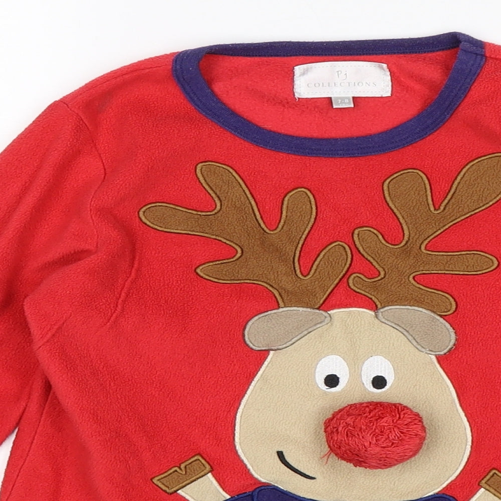 PJ Collections Boys Red Solid   Pyjama Top Size 7-8 Years  - Reindeer