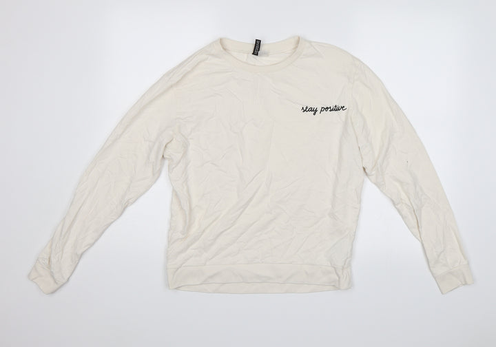 Divided Womens White Pullover Jumper Size M - Stay Positive