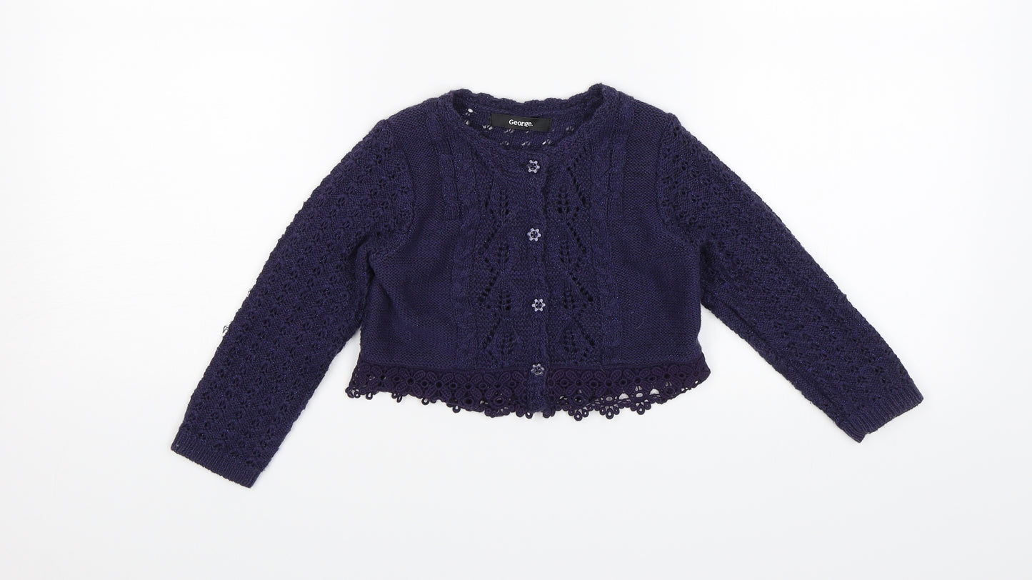 George Girls Purple   Cardigan Jumper Size 2-3 Years
