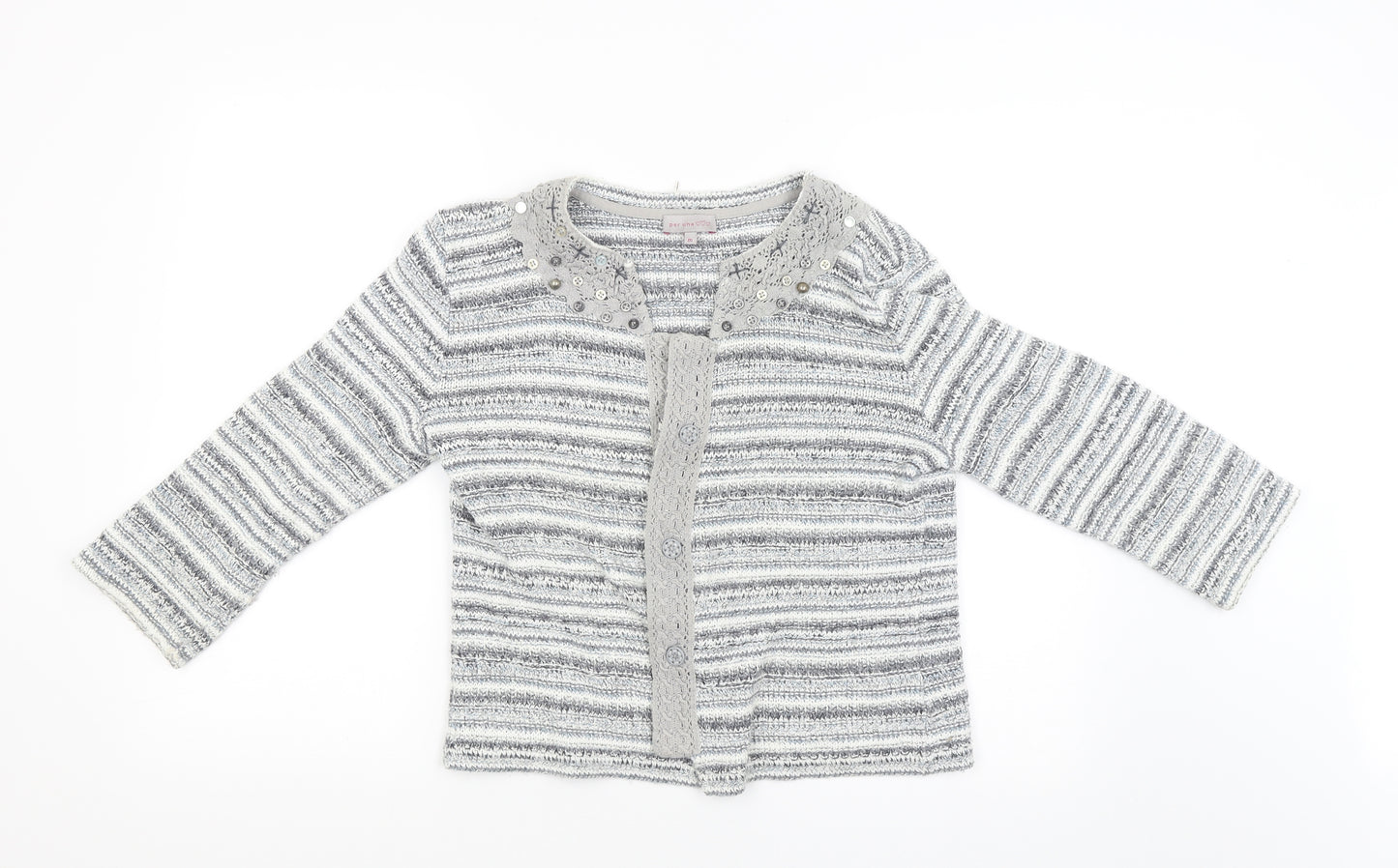 Per Una Girls Grey Striped  Cardigan Jumper Size M