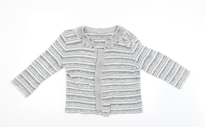 Per Una Girls Grey Striped  Cardigan Jumper Size M