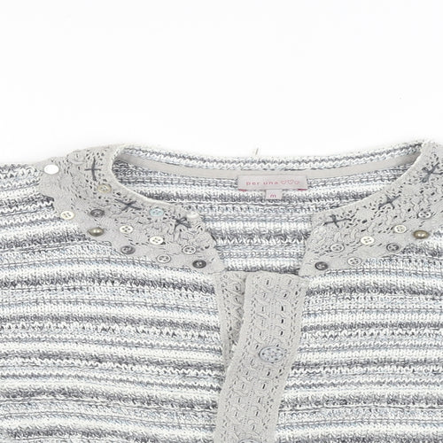Per Una Girls Grey Striped  Cardigan Jumper Size M