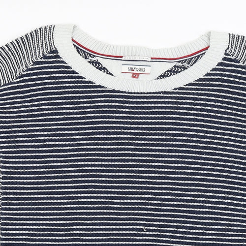 Hilfiger Mens Blue Striped  Pullover Jumper Size XL