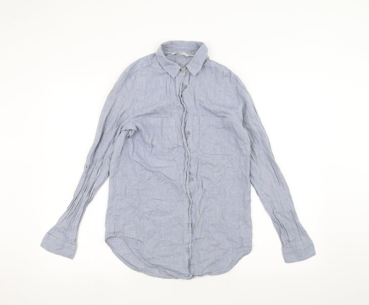 George Womens Blue Basic Button-Up Size 8