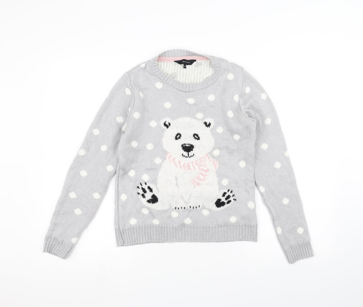 New Look Womens Grey  Knit Pullover Jumper Size 8  - Bear