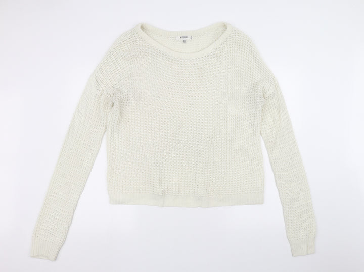 Missguided Womens White Knit Pullover Jumper Size 14