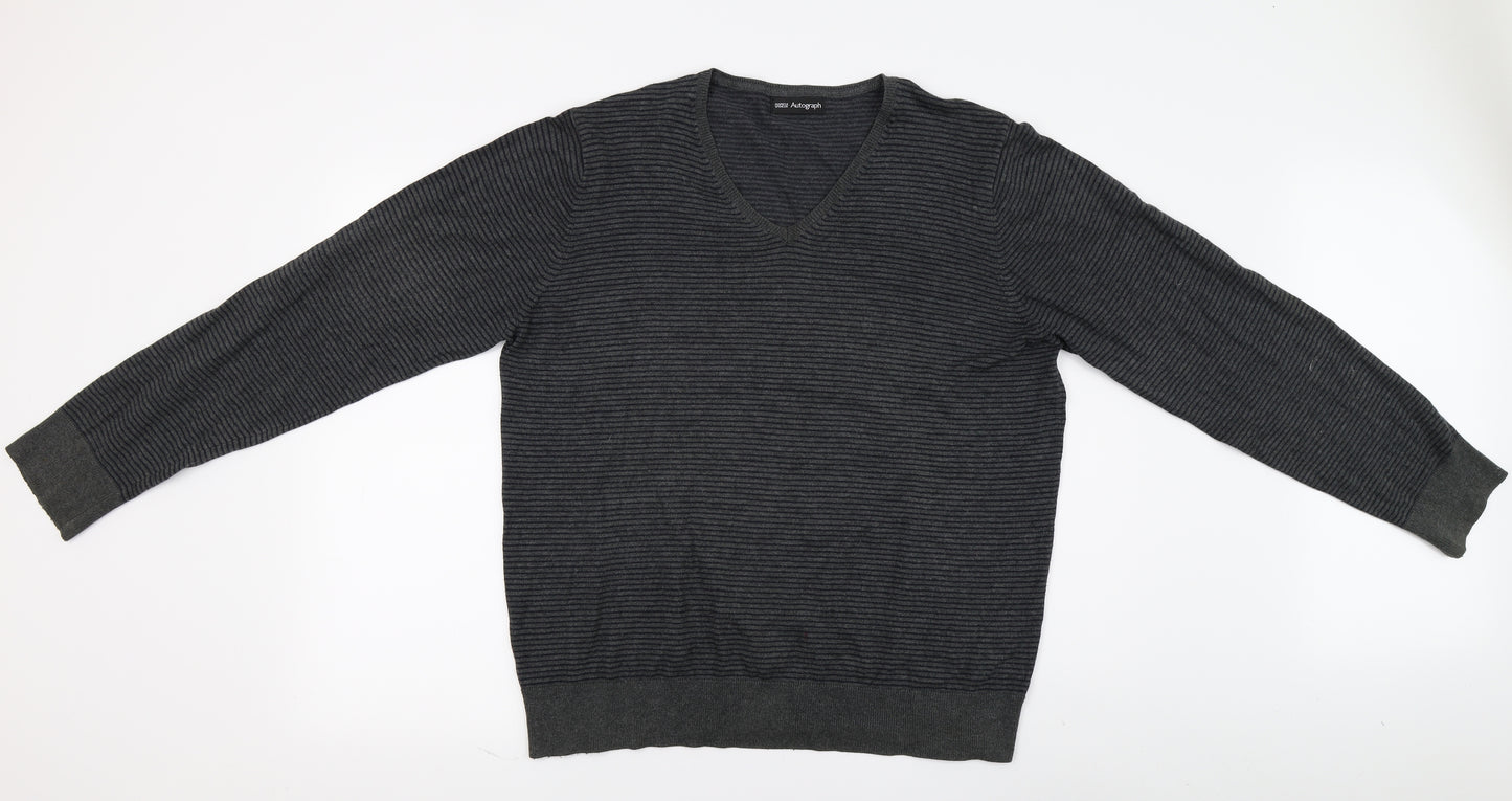 Marks and Spencer Mens Grey Striped  Pullover Jumper Size L