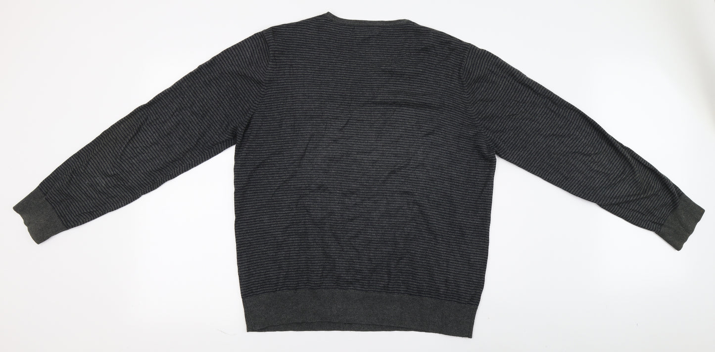 Marks and Spencer Mens Grey Striped  Pullover Jumper Size L