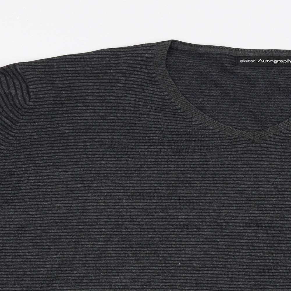 Marks and Spencer Mens Grey Striped  Pullover Jumper Size L