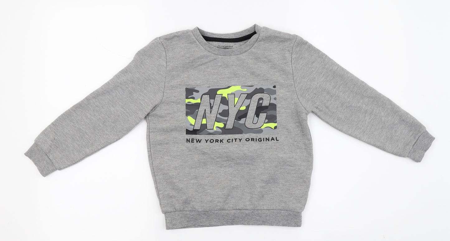 Primark Boys Grey   Henley Jumper Size 6-7 Years  - Writing on top