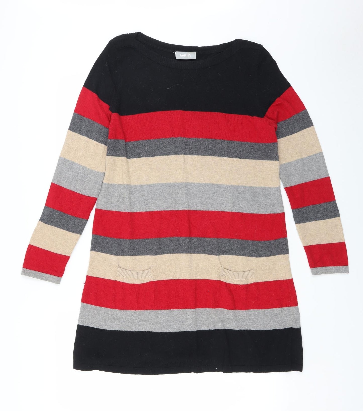 Wallis Womens Grey Striped  Jumper Dress  Size M