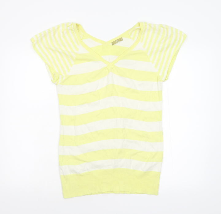 TU Womens Yellow Striped Knit Pullover Jumper Size 14
