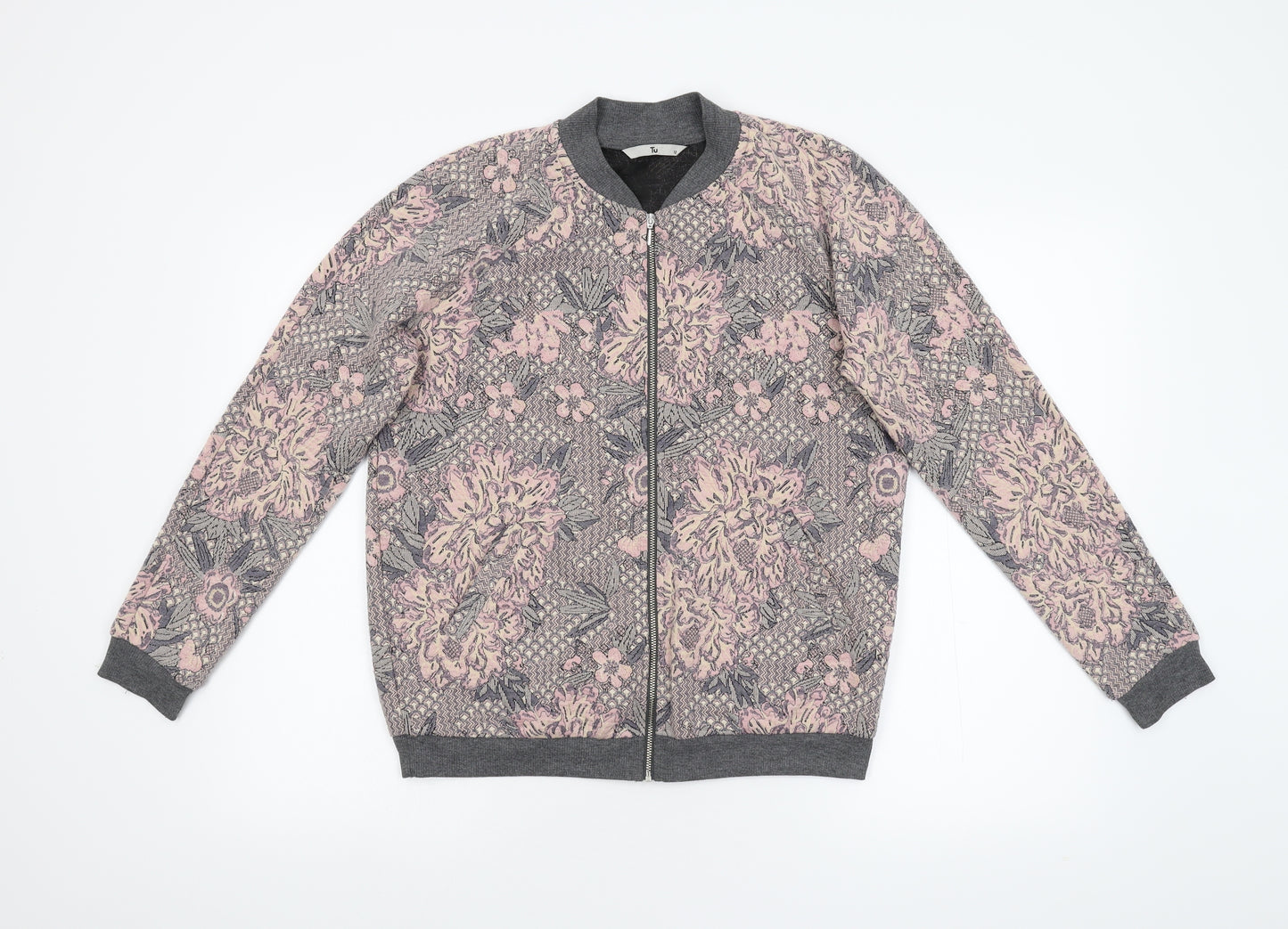 TU Womens Pink Floral  Bomber Jacket Jacket Size 12