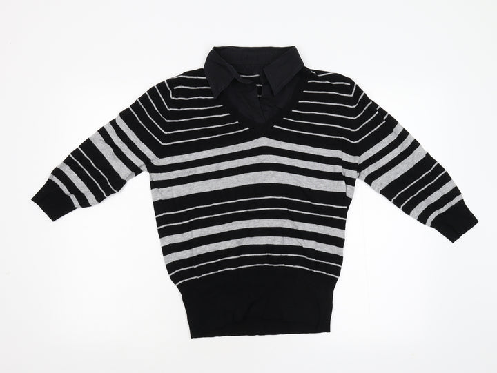Preworn Womens Black Striped Knit Pullover Jumper Size M