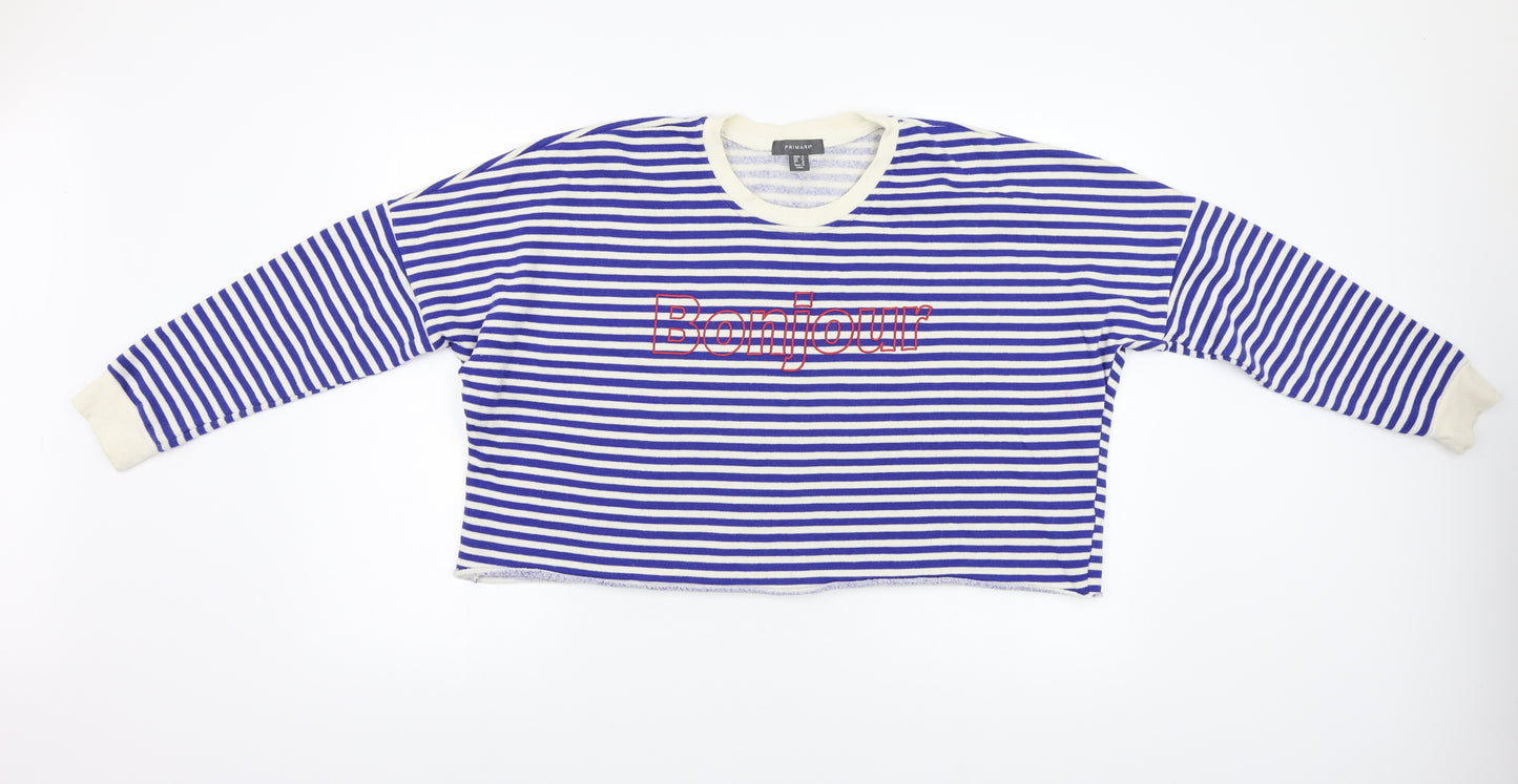 Primark Womens Blue Striped  Pullover Sweatshirt Size 14  - Bonjour