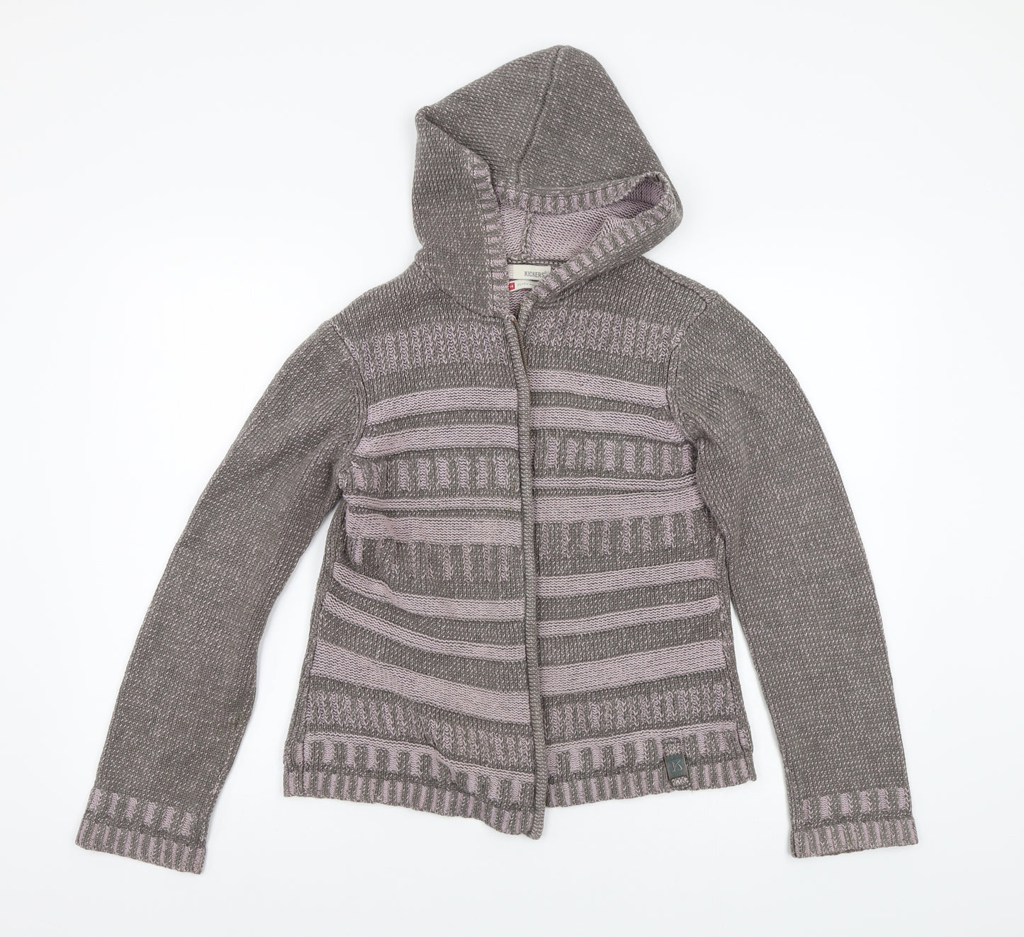 Kickers Womens Grey Striped  Cardigan Jumper Size 14