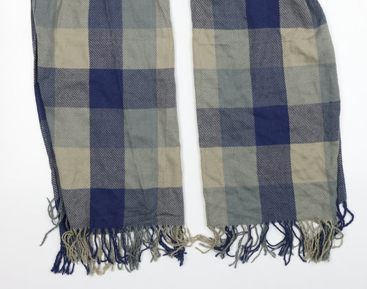 Front view of Preworn unisex blue plaid knit scarf