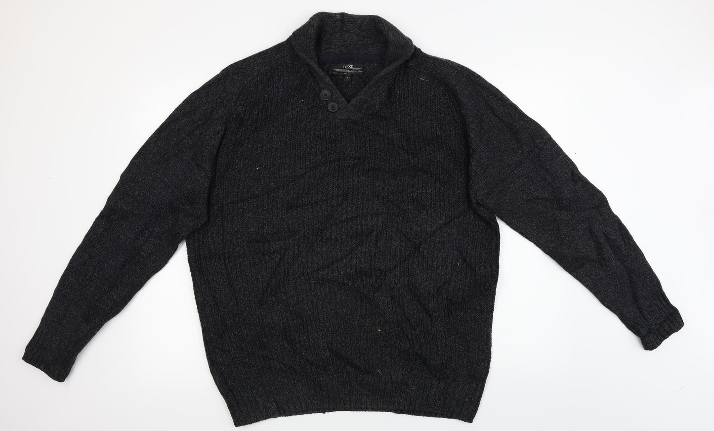 NEXT Mens Black  Knit Henley Jumper Size XL