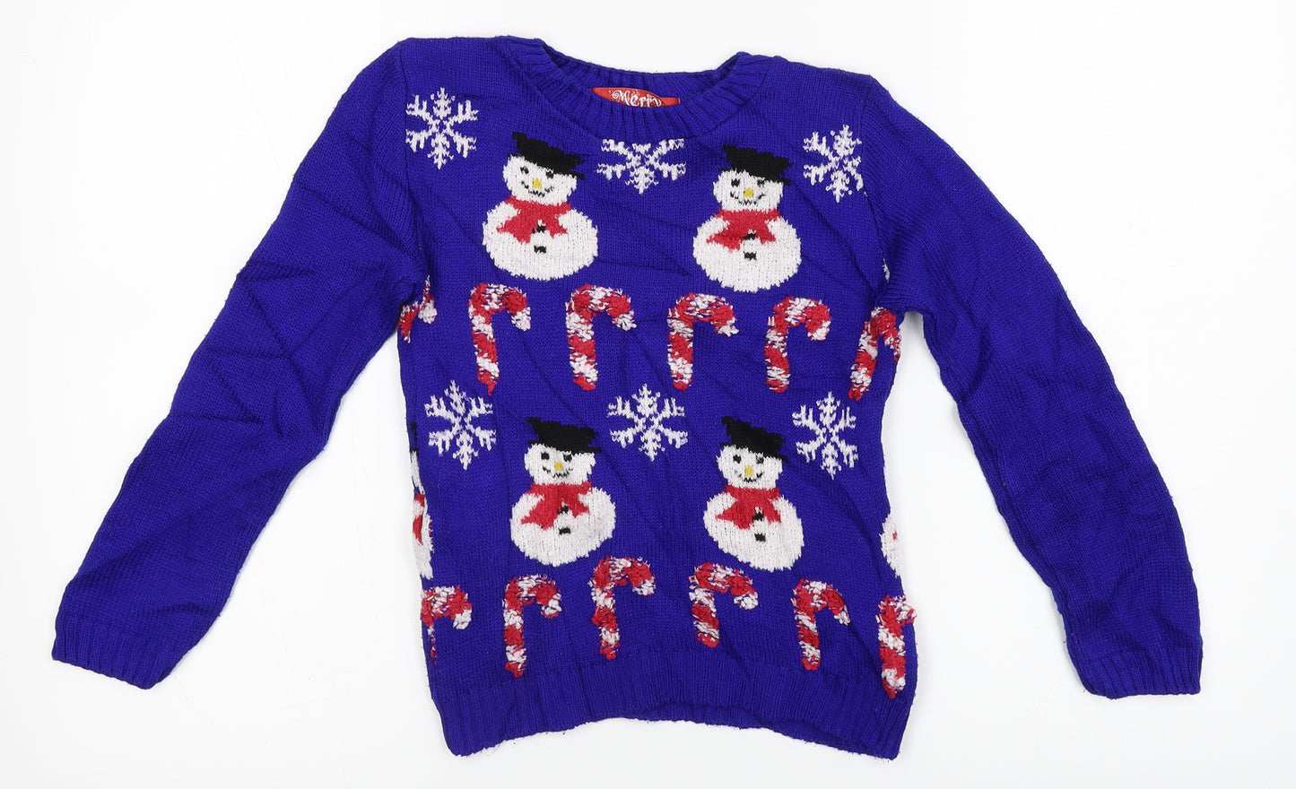 Preworn Boys Blue  Knit Pullover Jumper Size 7-8 Years  - Christmas Jumper