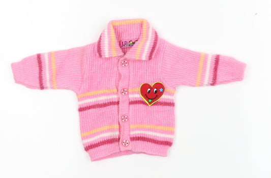 Front view of J.D. Baby gift set girls’ pink striped knit cardigan jumper one size