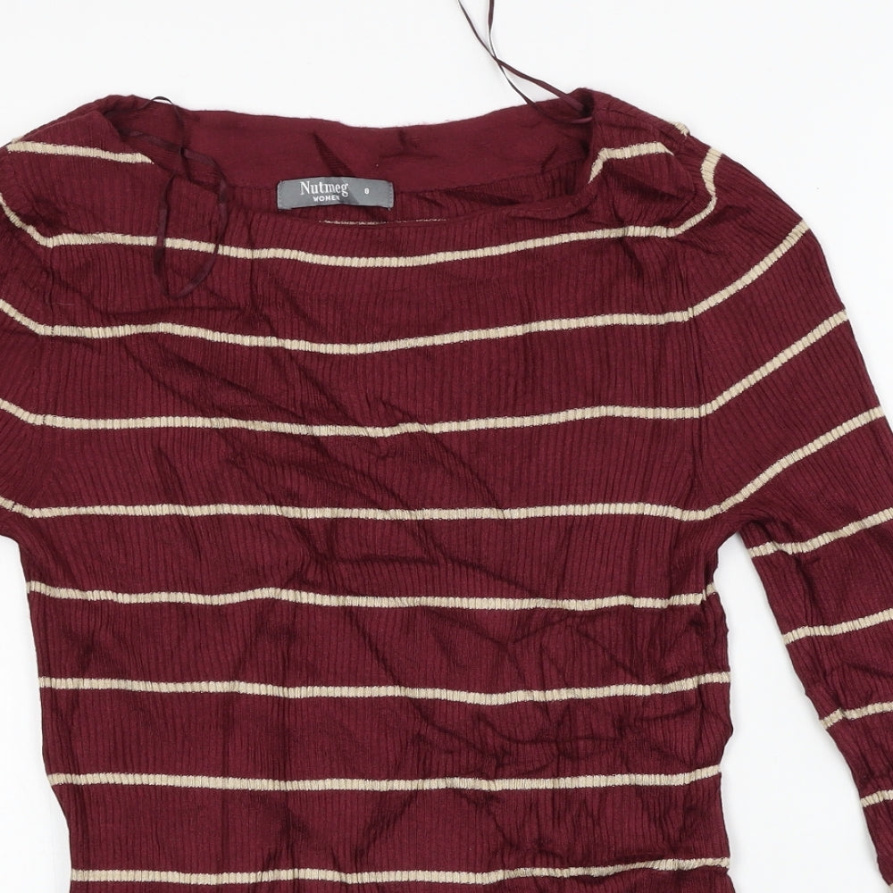 Nutmeg Womens Red Striped Knit Pullover Jumper Size 8