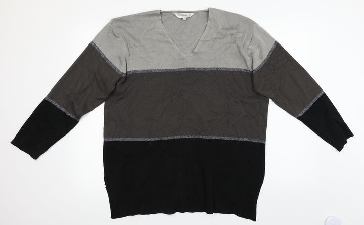 Carolyn Taylor Mens Grey Striped Pullover Jumper Size L