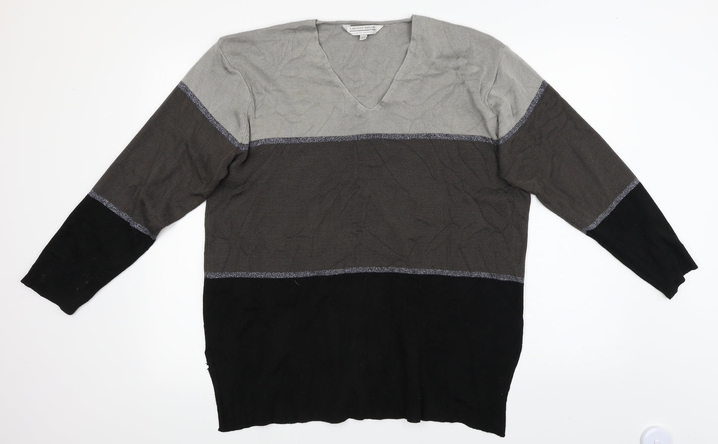 Carolyn Taylor Mens Grey Striped  Pullover Jumper Size L