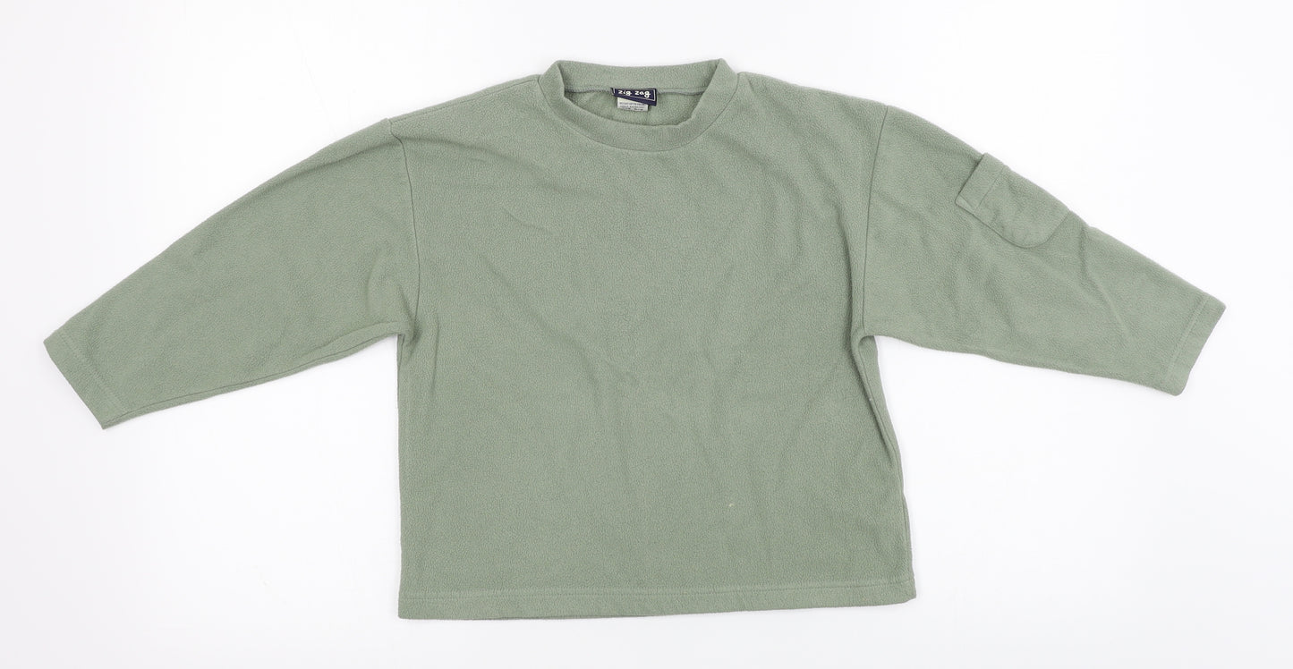 zig zag Boys Green  Fleece Pullover Jumper Size 5-6 Years
