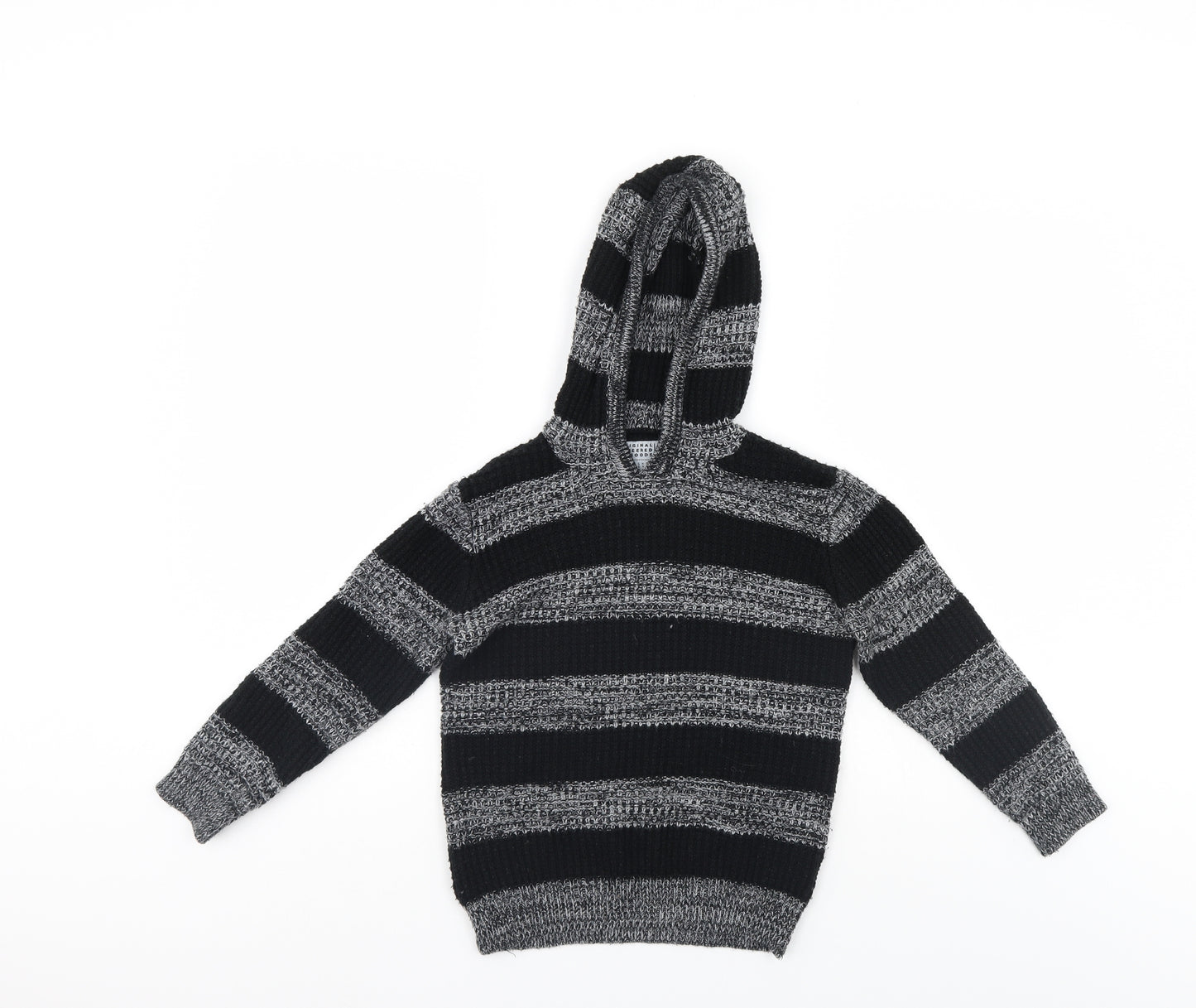 TU Girls Black Striped  Pullover Hoodie Size 7 Years
