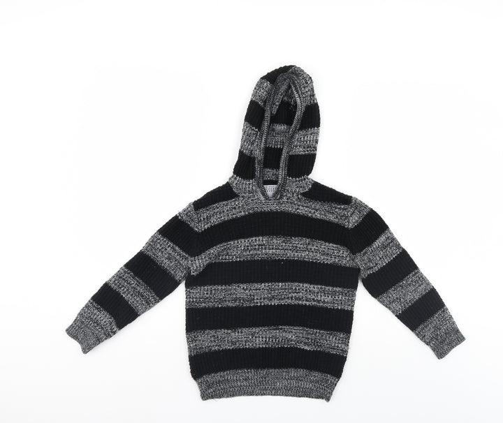 TU Girls Black Striped  Pullover Hoodie Size 7 Years