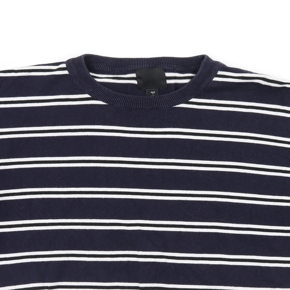 H&M Mens Blue Striped  Pullover Jumper Size L