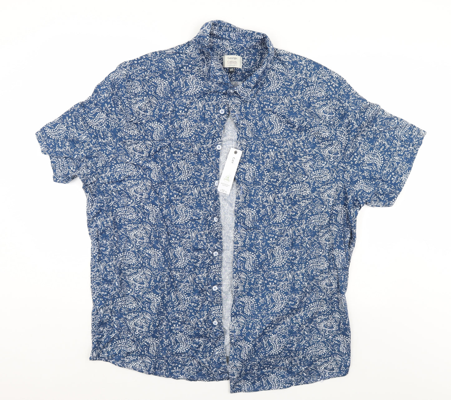 George Mens Blue Paisley   Button-Up Size 3XL
