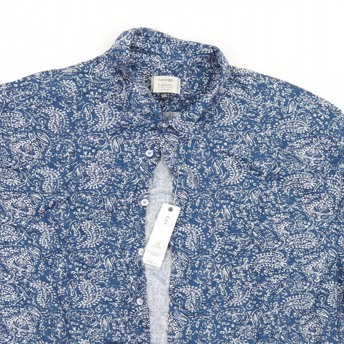 George Mens Blue Paisley   Button-Up Size 3XL