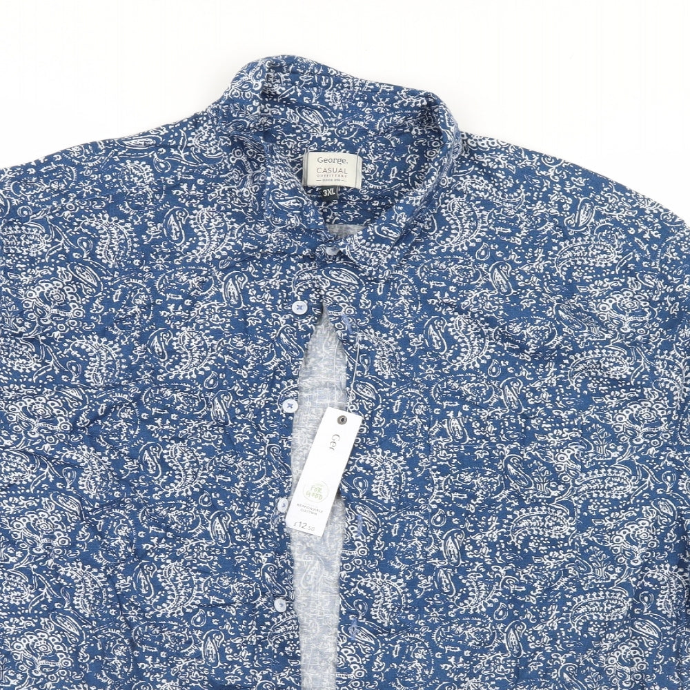 George Mens Blue Paisley   Button-Up Size 3XL