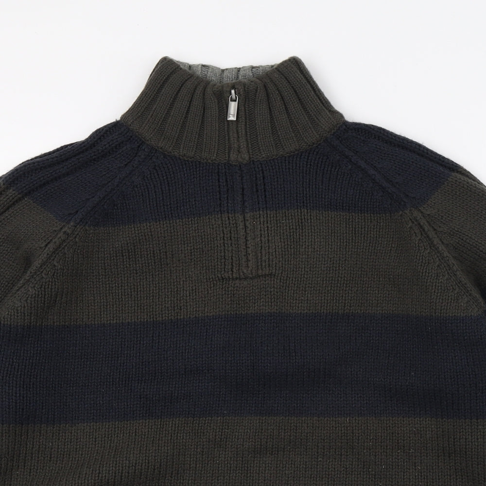 Marks and Spencer Mens Green Striped Knit Pullover Jumper Size S