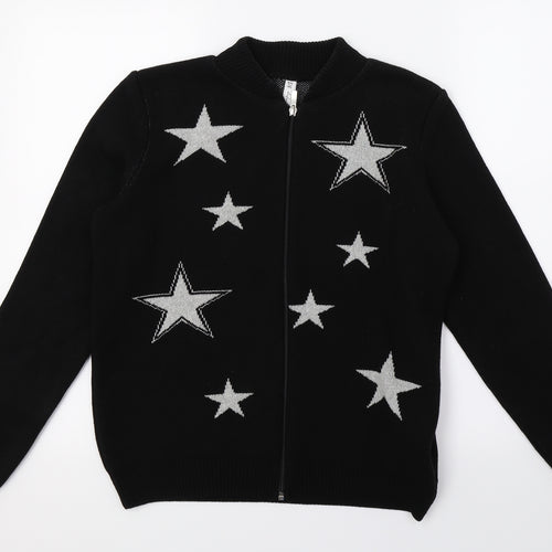 Defacto Womens Black Geometric Knit Full Zip Jumper Size S  - Stars