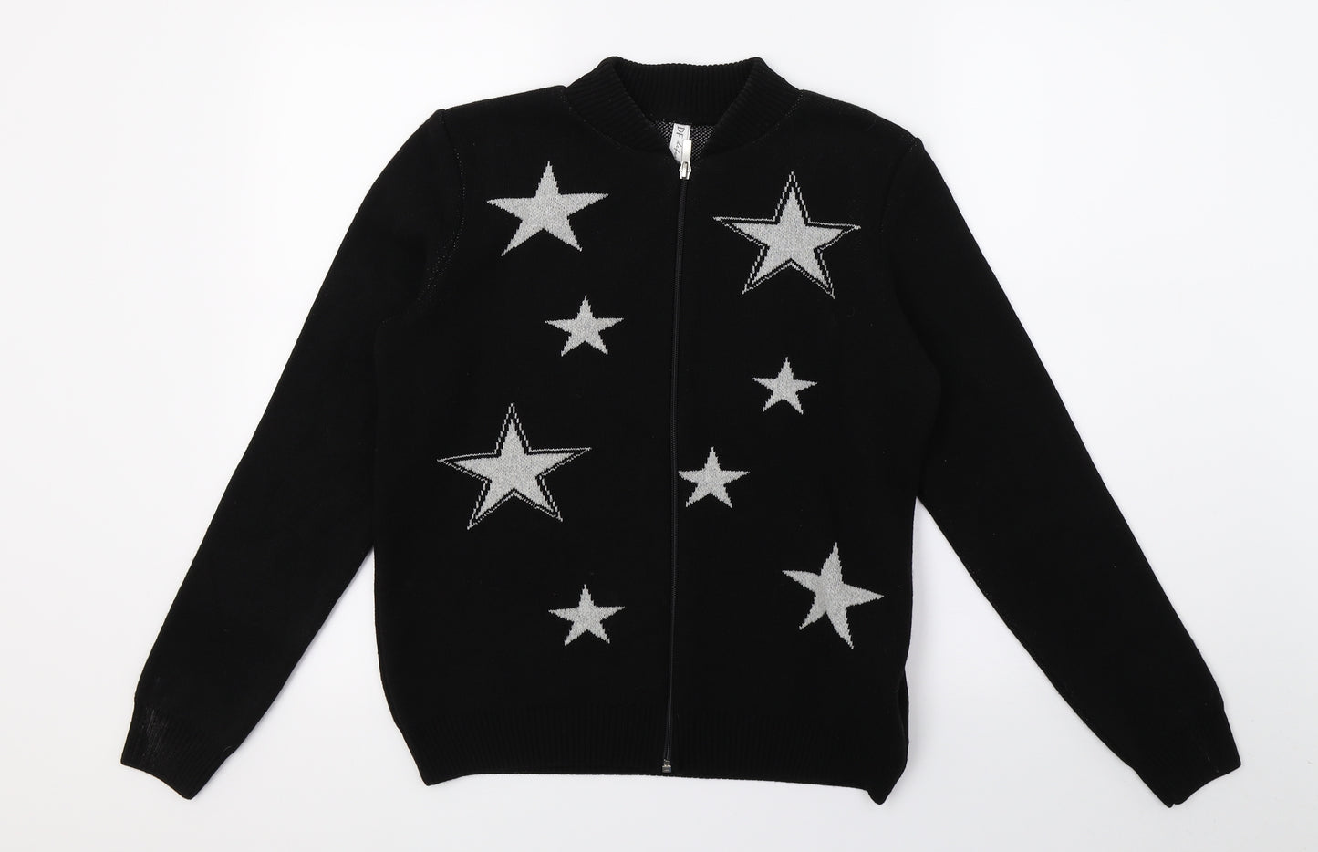 Defacto Womens Black Geometric Knit Full Zip Jumper Size S  - Stars