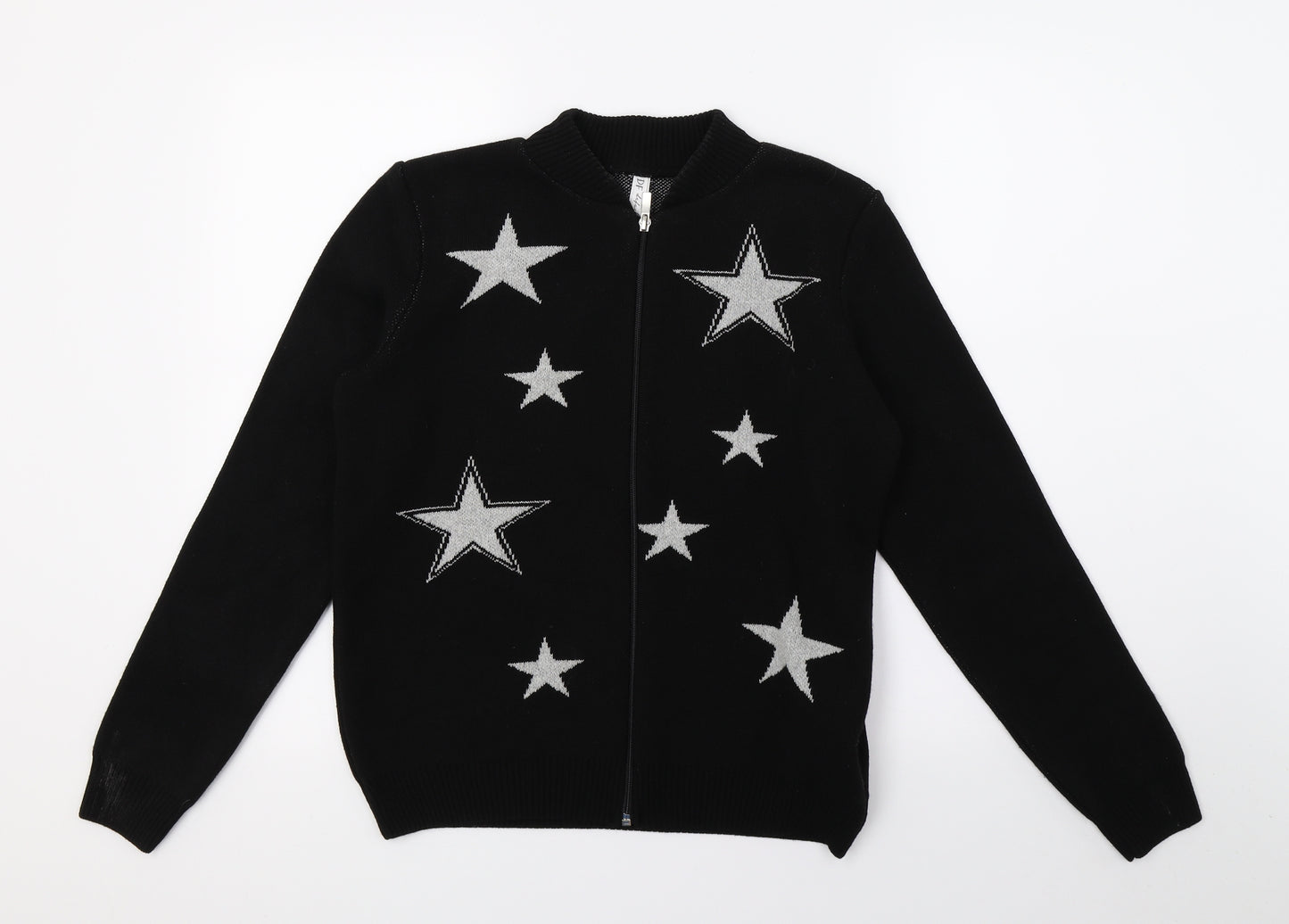 Defacto Womens Black Geometric Knit Full Zip Jumper Size S  - Stars