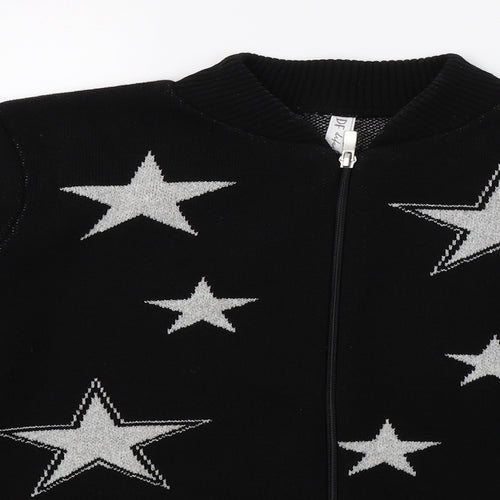 Defacto Womens Black Geometric Knit Full Zip Jumper Size S  - Stars