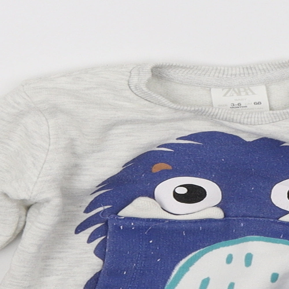 Zara Boys Grey  Jersey Pullover Jumper Size 3-6 Months  - Monster